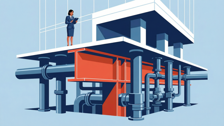 Illustration of business leaders observing an operational system of interconnected processes and workers, representing the hidden economic forces behind workforce cost behavior.