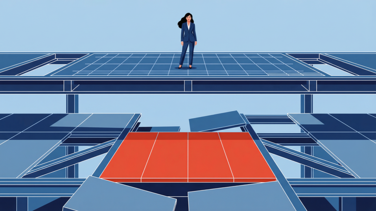 Illustration of executives reviewing planning blueprints while a structural system begins to fracture, representing unstable capacity planning assumptions.
