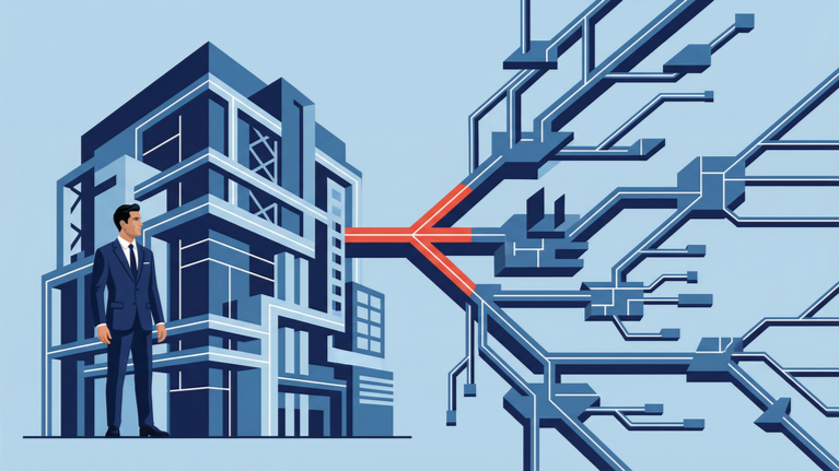 Illustration of executives reviewing planning blueprints while a structural system begins to fracture, representing unstable capacity planning assumptions.