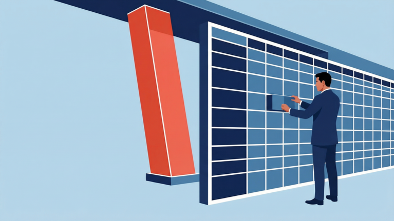 Illustration of a scheduling board directing an operational production system while executives adjust scheduling inputs to influence workflow.