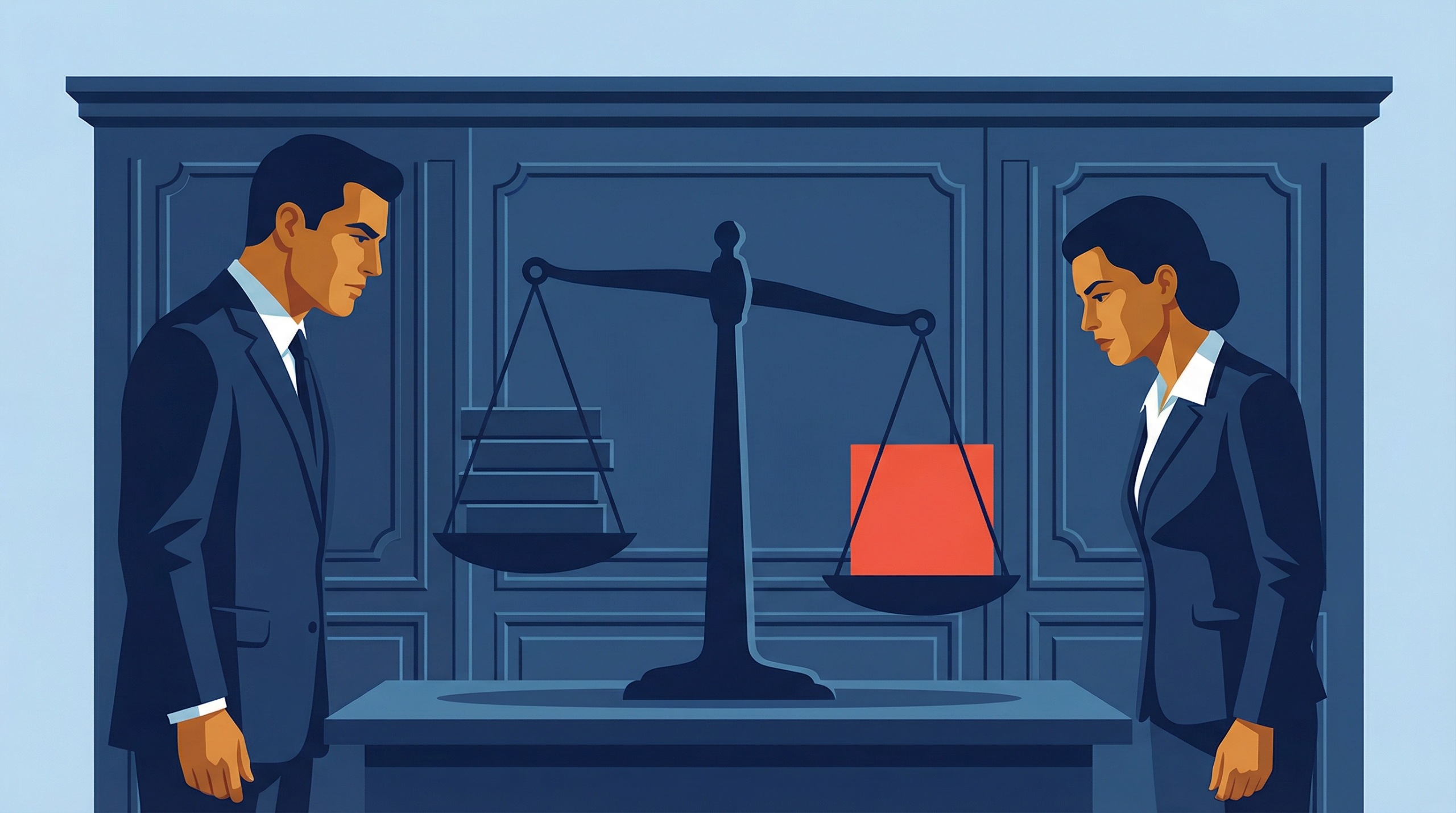 Illustration of two executives negotiating across a balance scale where payment terms shift the weight, showing how customer agreements directly impact capital requirements