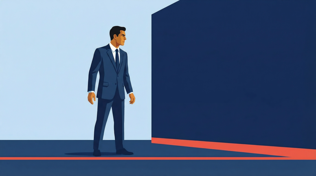 Illustration of an executive facing a solid structure while a thin underlying layer expands beneath it, showing how working capital can conceal deeper cost structure issues
