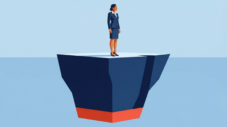 Illustration of an executive standing on a structure with a small visible surface and a much larger hidden base below, representing how supplier terms create unseen balance sheet risk