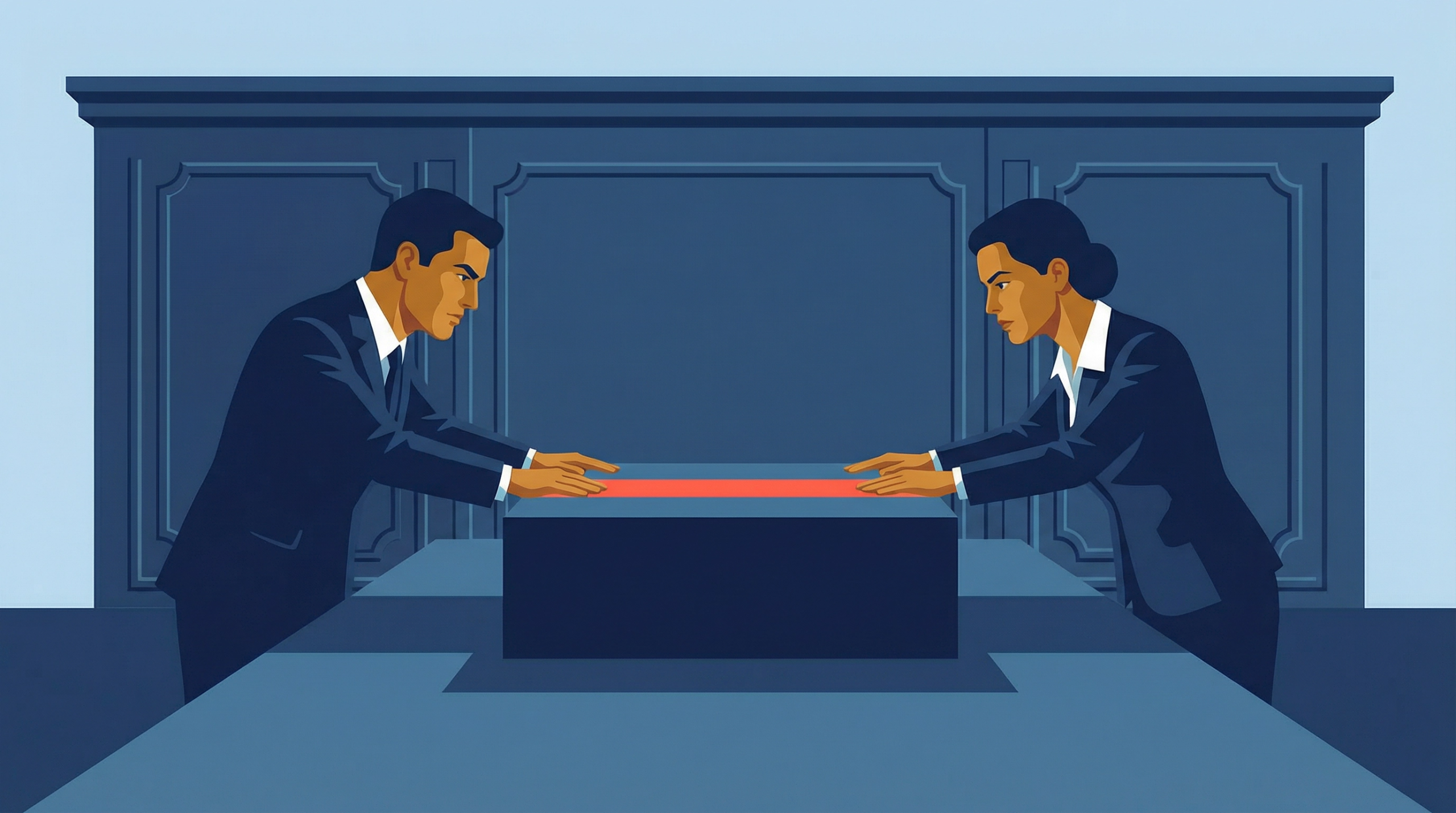 Illustration of two business leaders managing rigid fixed costs as revenue declines