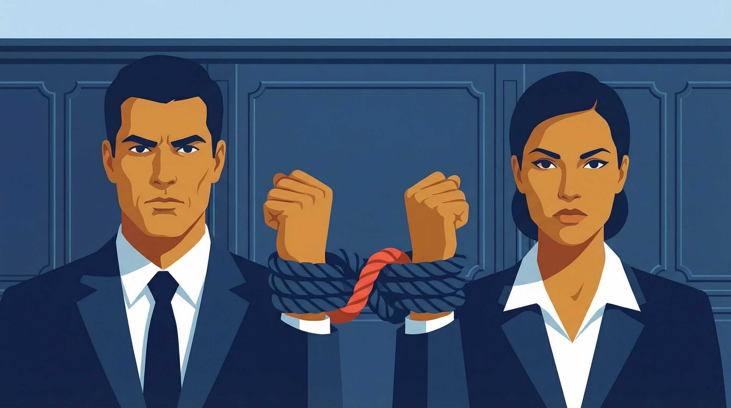 Illustration of two business leaders locked into long term contracts under unfavorable margin conditions