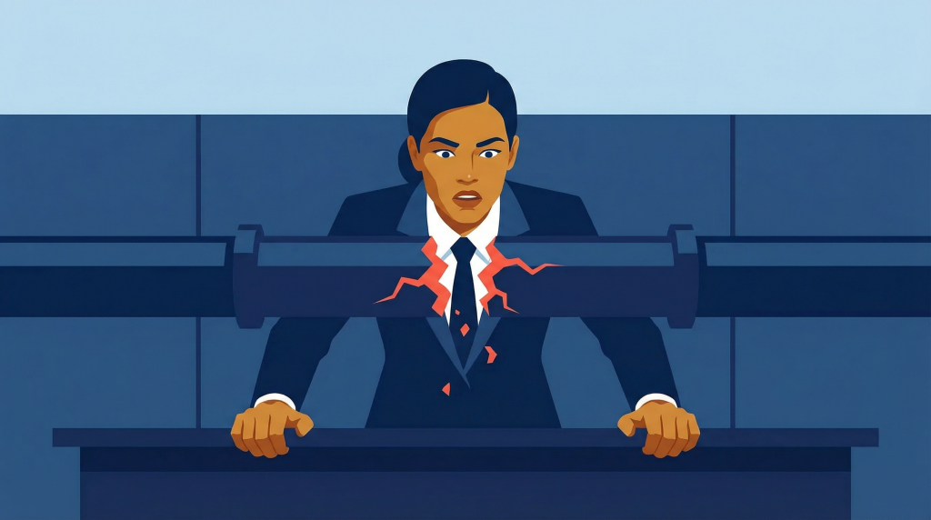 Illustration of a business professional relying on a single supplier facing external disruption