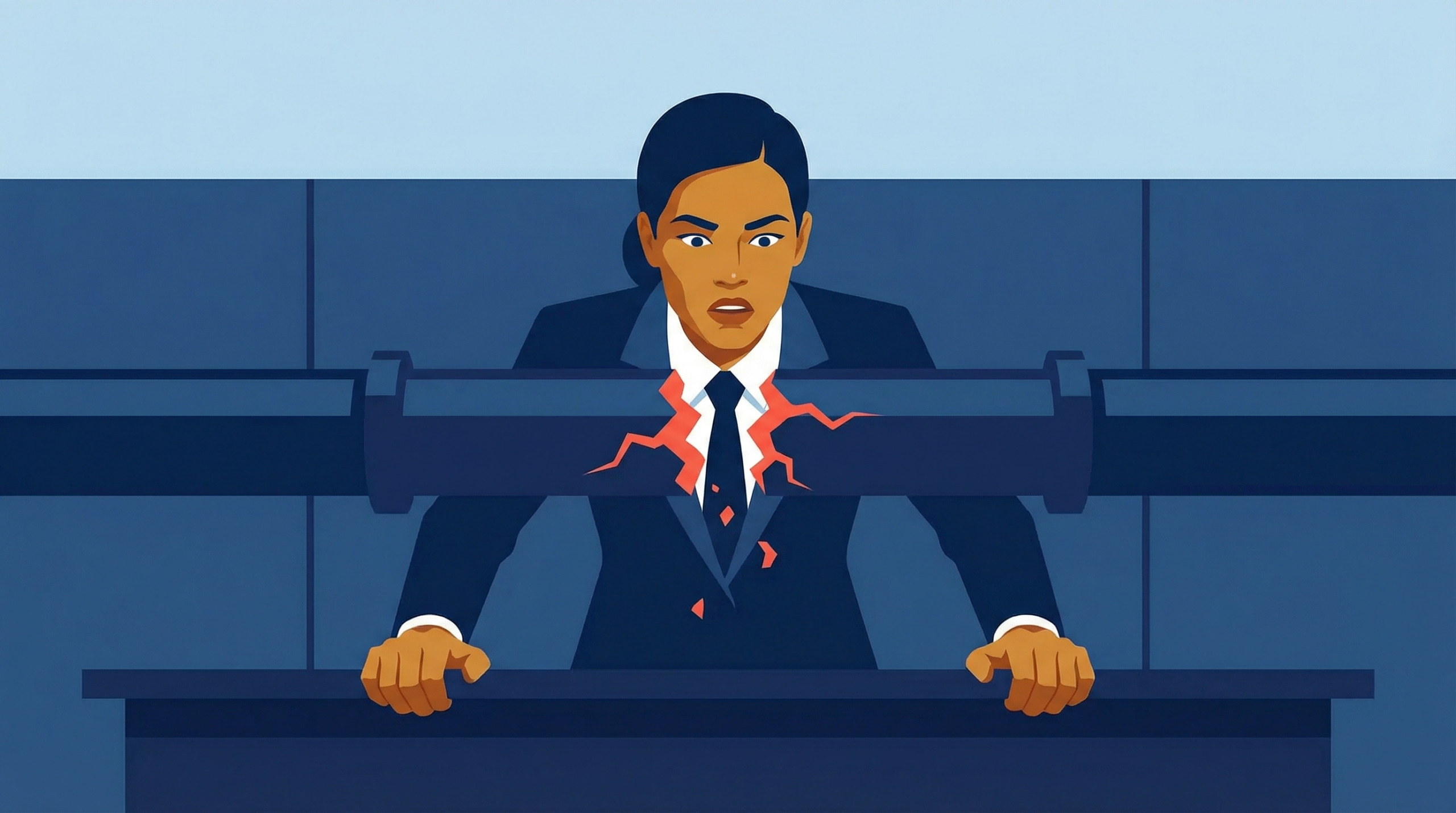 Illustration of a business professional relying on a single supplier facing external disruption