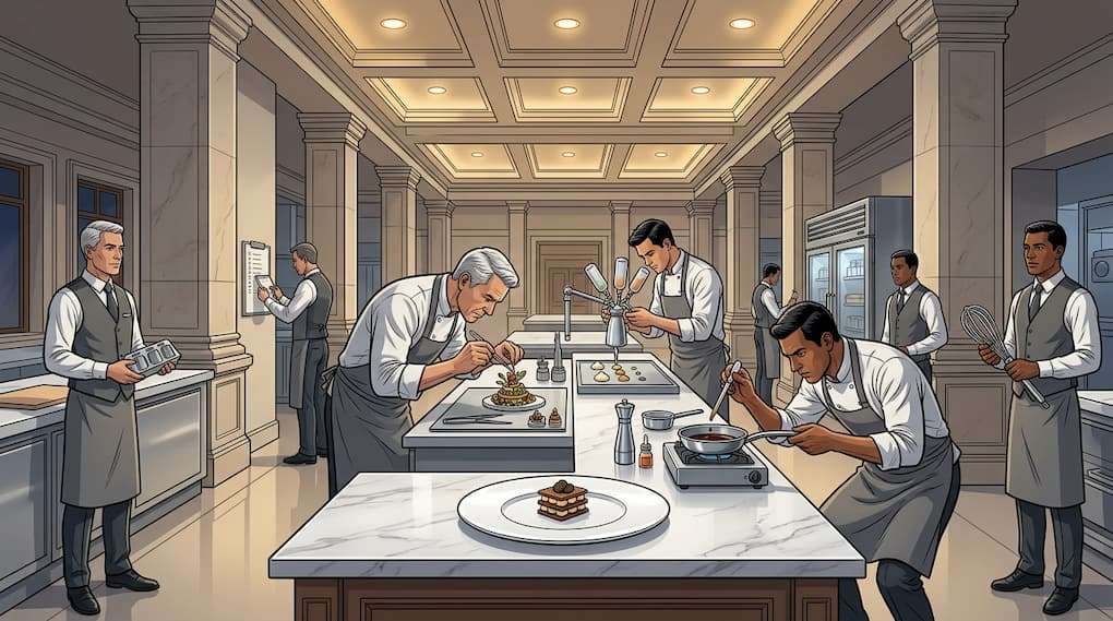 kitchen staff operating at full capacity with limited service demand