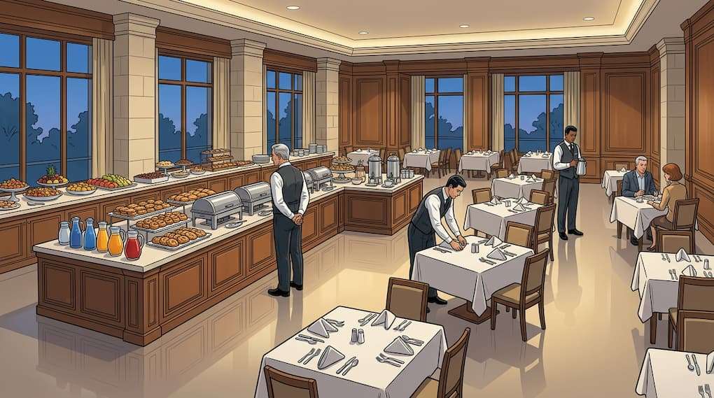 breakfast service staffed with limited guest participation