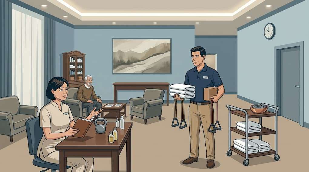 spa and fitness staff operating in overlapping spaces with unclear role separation
