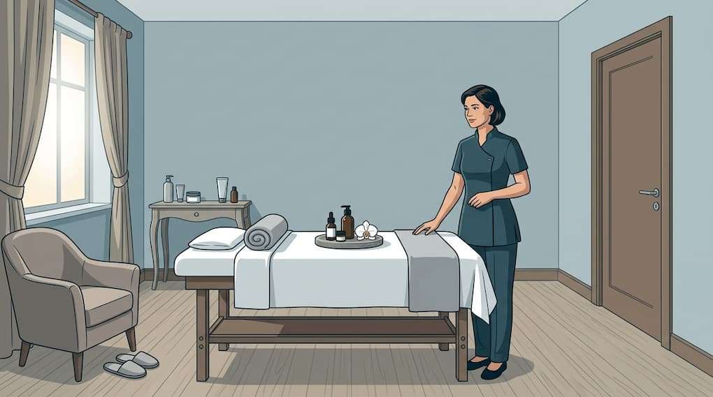 spa therapist scheduled and waiting in low-demand treatment environment