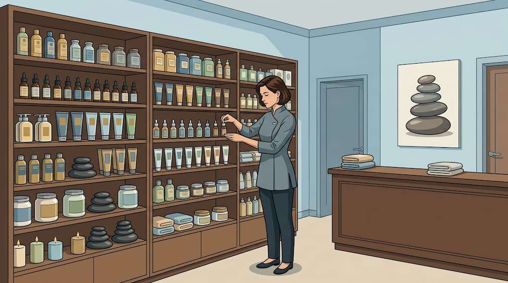 spa retail staff present with minimal customer interaction or purchasing activity