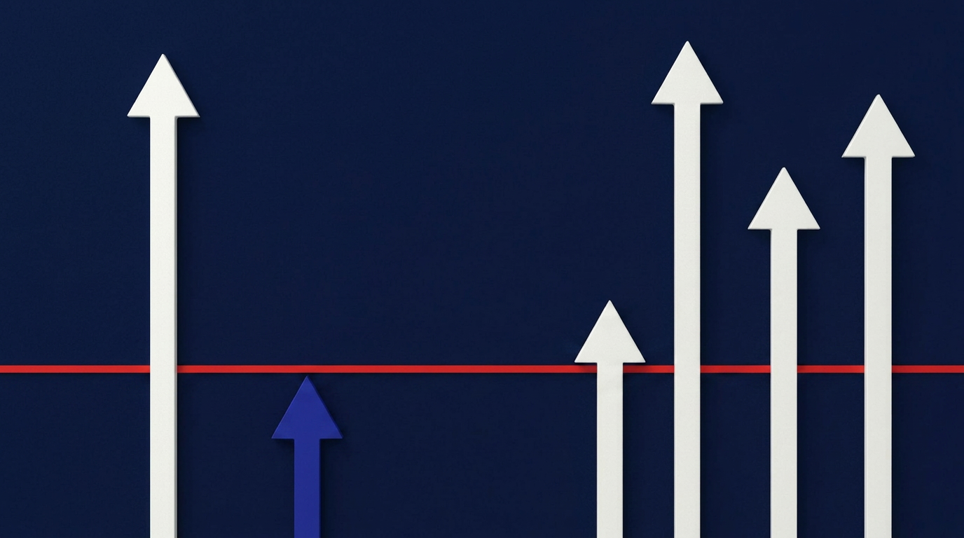 Directional arrows crossing a horizontal threshold against a dark blue background, representing operating pressure, financial performance, and changing business conditions.