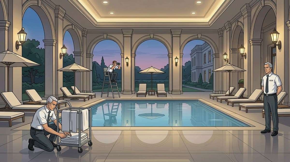 lifeguard stationed at pool with minimal guest activity