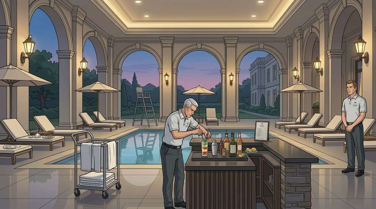 poolside staff available with limited guest ordering activity