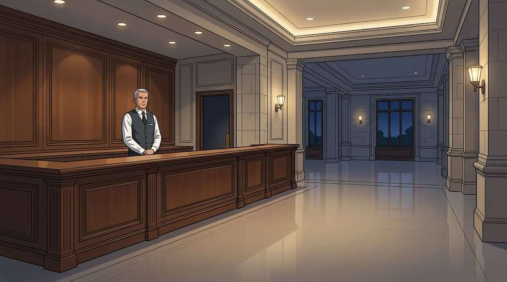 front desk staff operating during low overnight activity period