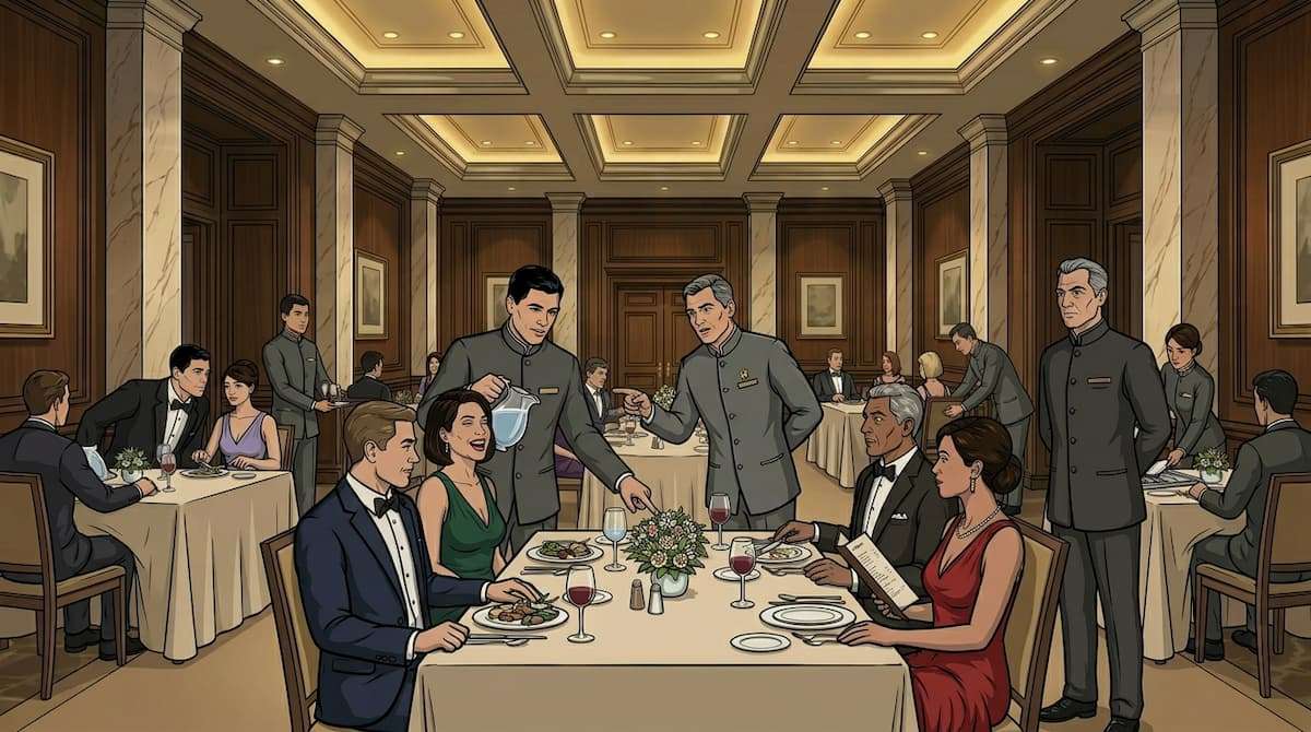 hotel banquet dining service with supervisors overseeing staff highlighting supervisory labor cost not recovered in event pricing
