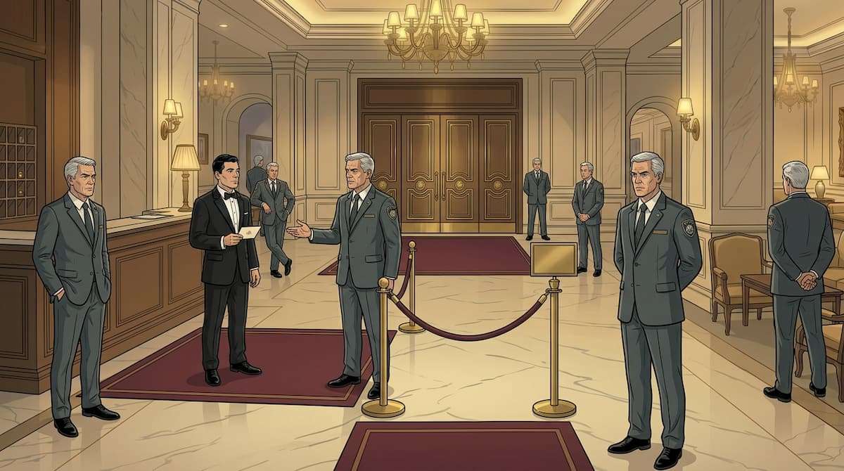 hotel event security illustration showing controlled access and security presence at event highlighting cost attribution to event profitability