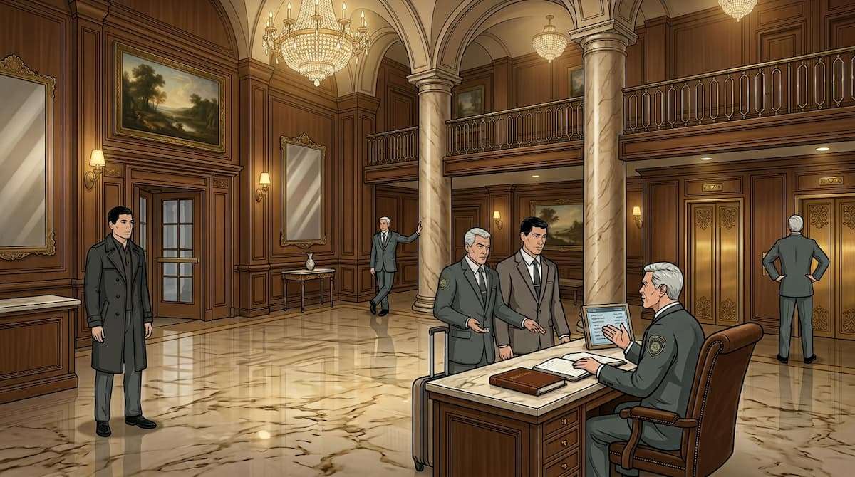 hotel lobby illustration showing security presence relative to overall operations highlighting rising security labor as percentage of total payroll