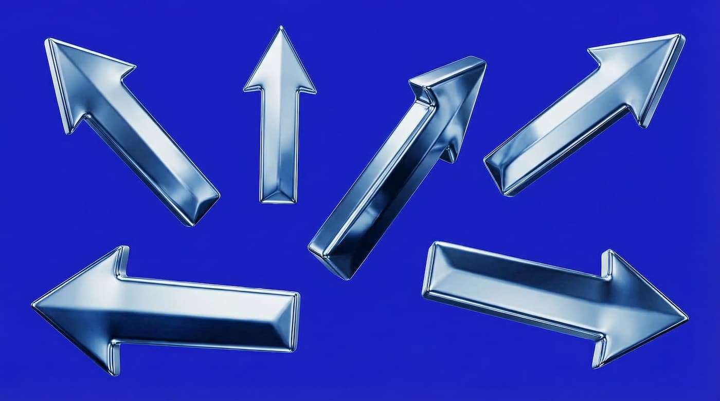 Chrome arrows pointing in multiple directions representing execution variability
