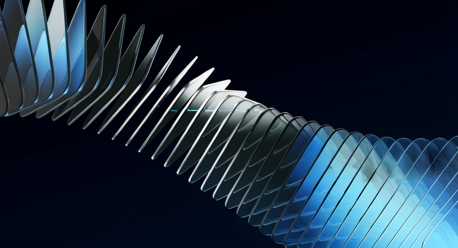 Layered geometric structure compressing through a central tension point, representing pricing pressure, margin compression, and weakened revenue realization.