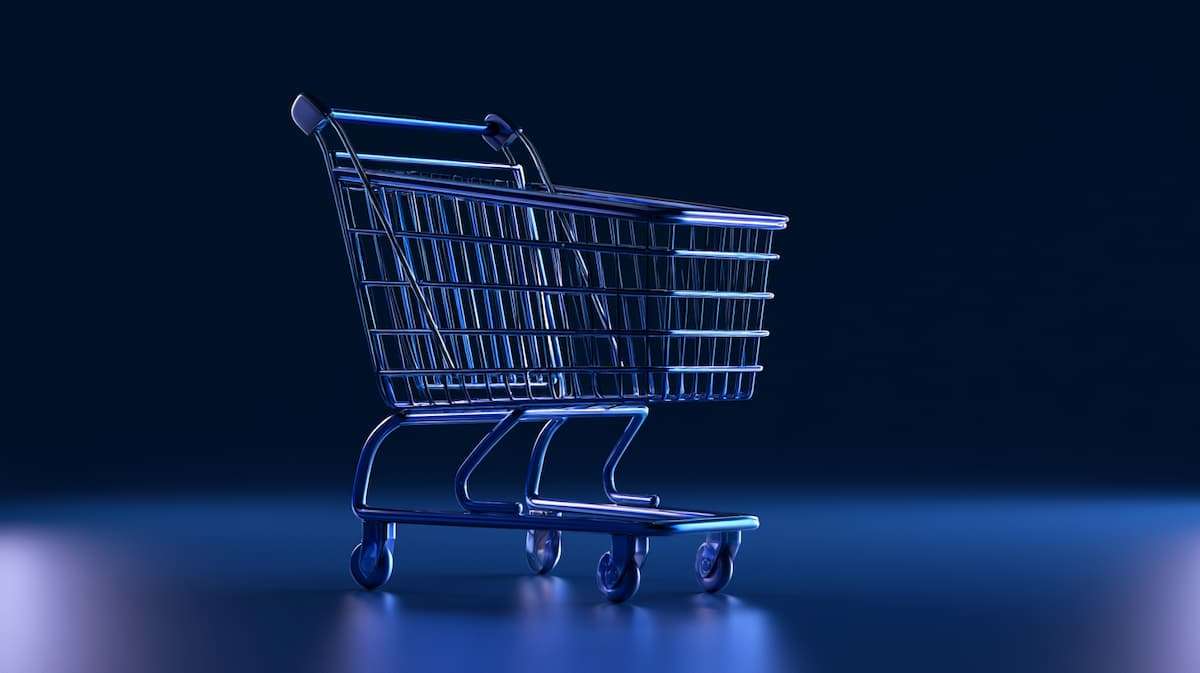 Shopping cart representing ecommerce marketplace sales channels and online retail volume