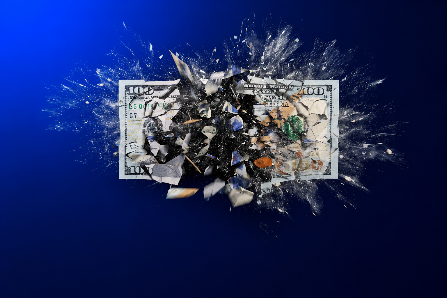 Hotel break-even RevPAR represented by a fragmented dollar bill showing pressure on hotel revenue and operating cost