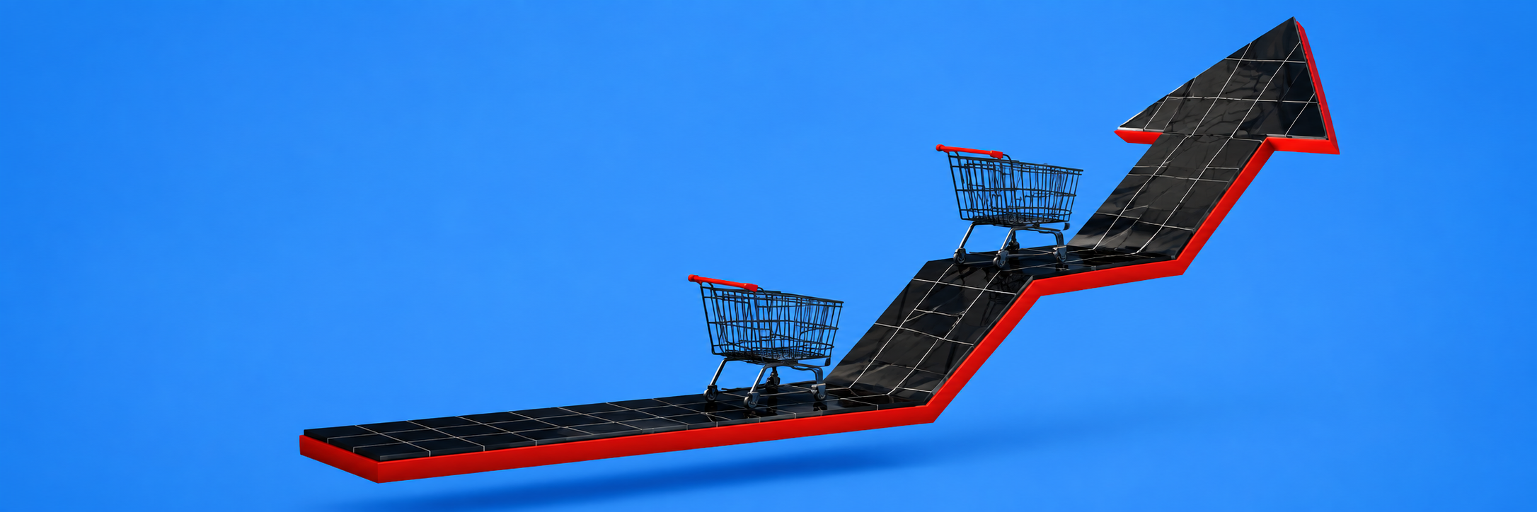 Shopping carts moving up a growth arrow representing retail operating benchmarks