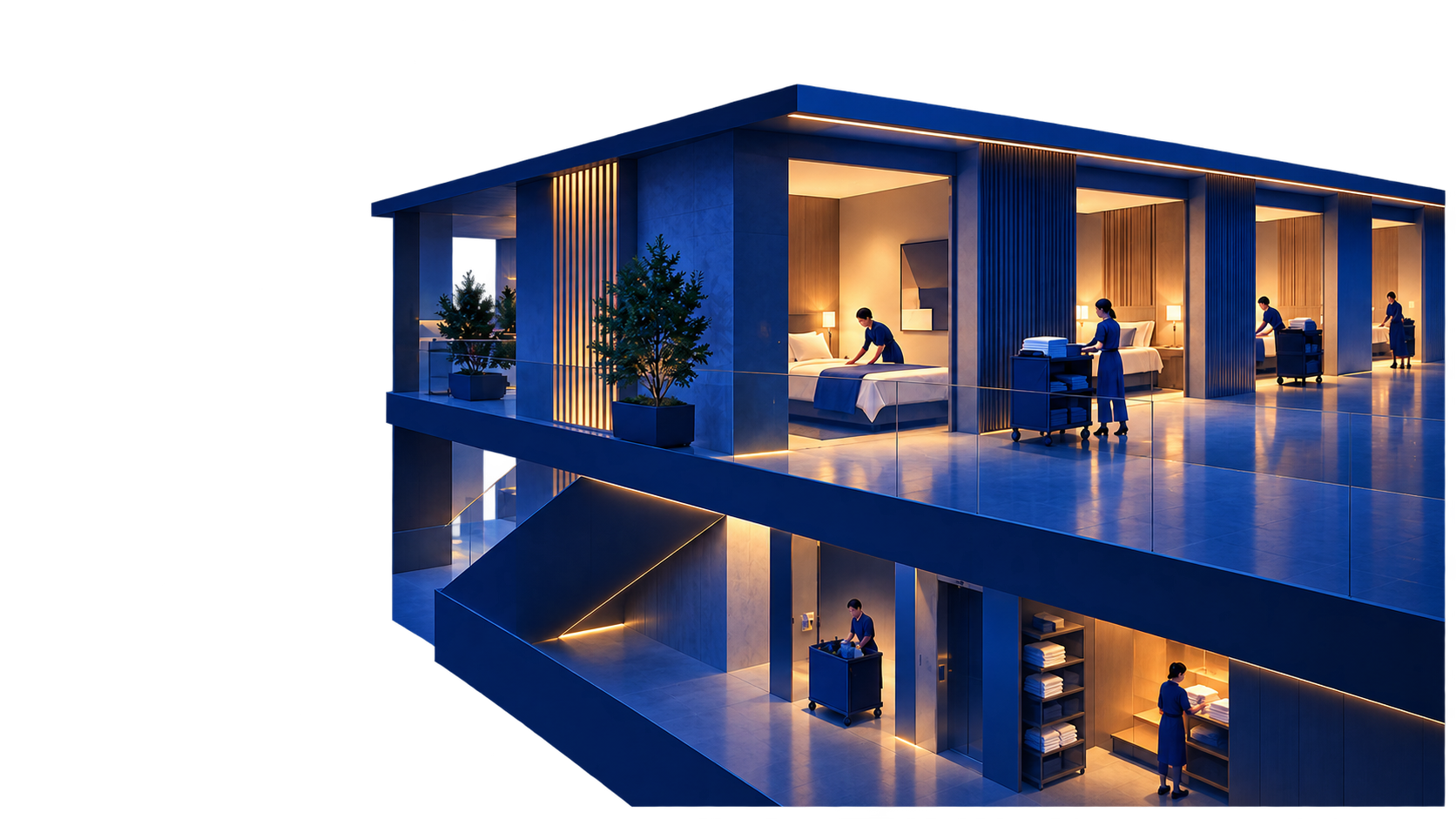 Hotel rooms profitability analysis across housekeeping, room servicing, labor, and departmental operating costs.