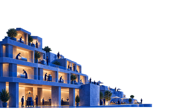 Hotel operational efficiency analysis across rooms, labor, service departments, and property operations.